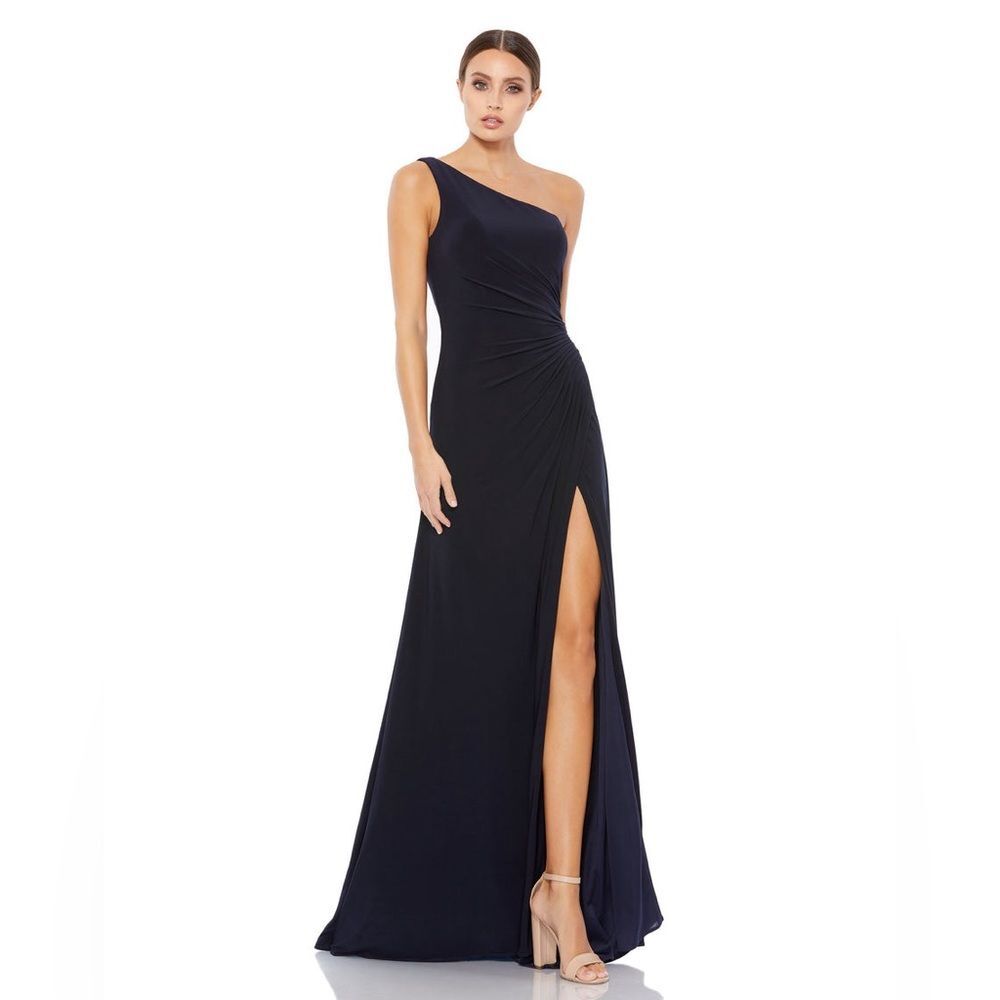 Mac Duggal Navy One-Shoulder Gown